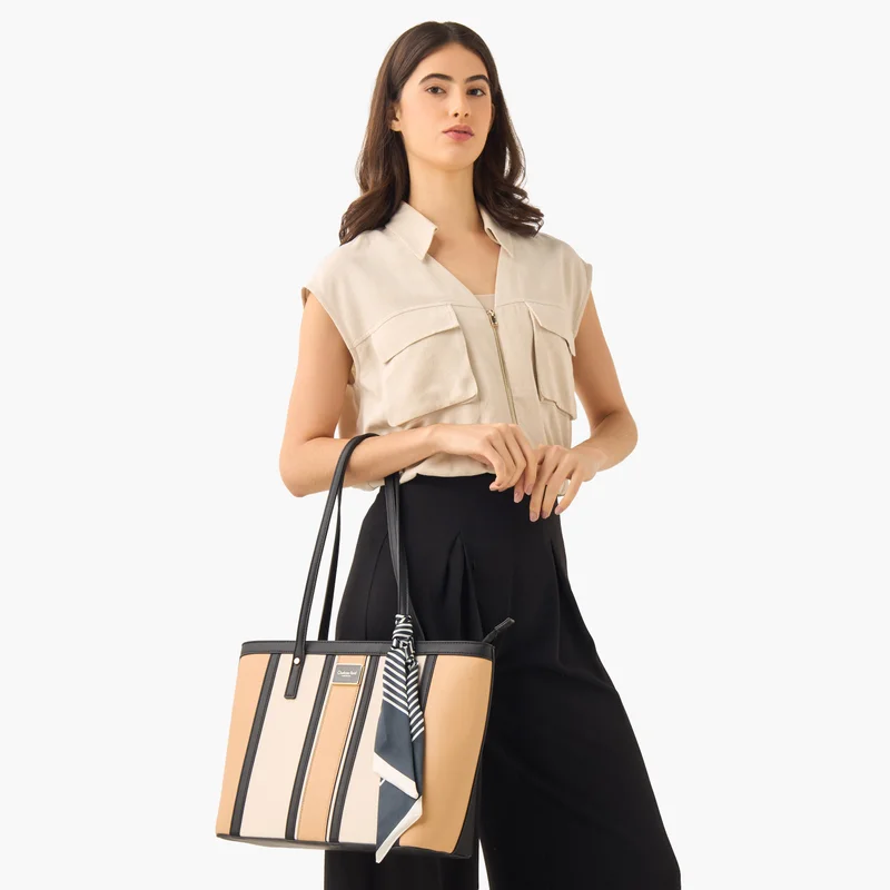 Charlotte Reid Charlotte Reid-Promo-WW-Shopper Bag W/scarf charm-Beige Black-Q2-AW25